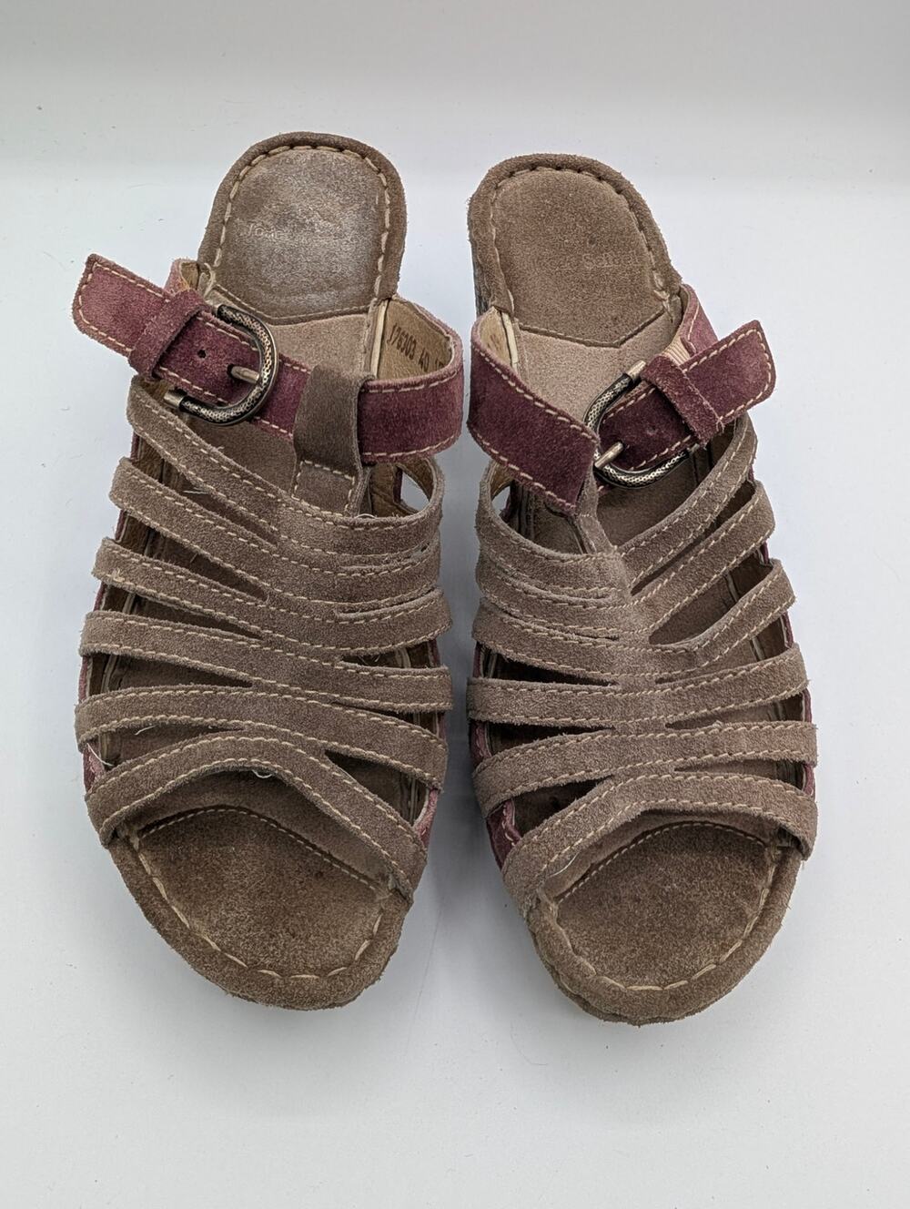 Josef Seibel  Brown & Burgundy Strappy Platform Mules Sandals Size 40